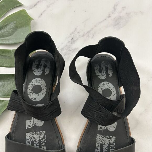 Sorel Womens Ella Flat Sandals Size 10 Black Leather Ankle Wrap Straps - Picture 4 of 7